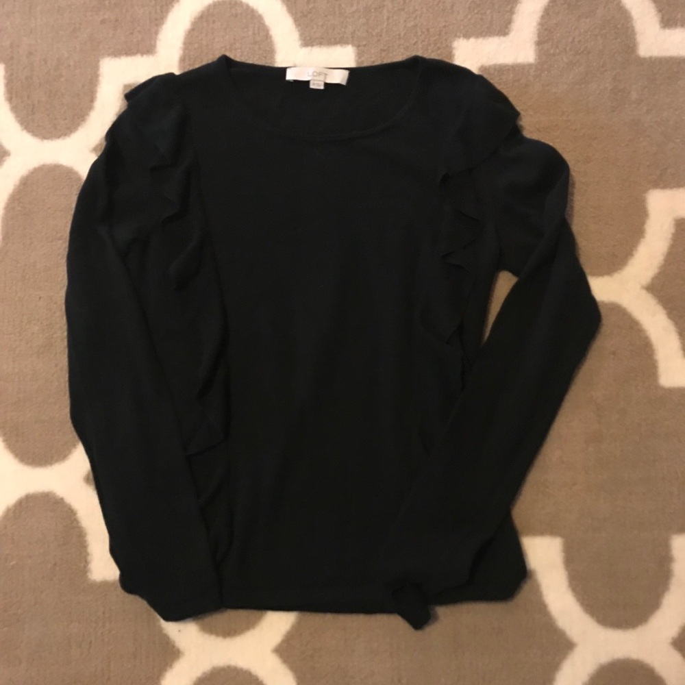 SOLD***LOFT black crew neck sweater with ruffles